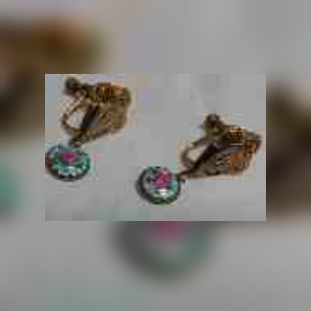 VTG Handpainted Ceramic Earrings Rose 1909